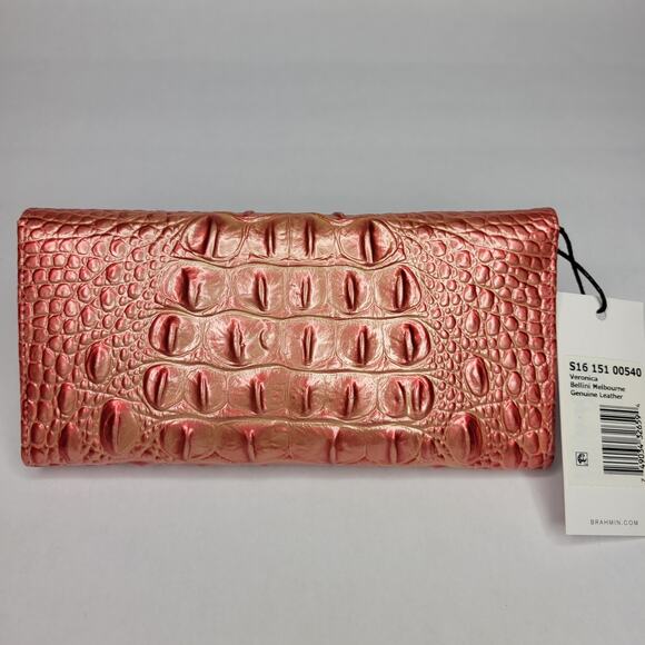 BRAHMIN Veronica Bellini Melbourne Wallet Genuine Leather Orange Coral NWT - Picture 5 of 10